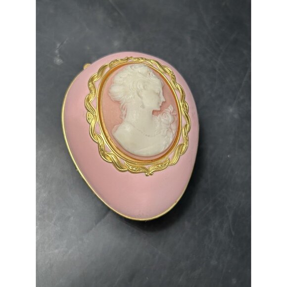 San Francisco Music Box Company Pink Gold Cameo Box Hinged Velvet Egg Works Test - Picture 10 of 10